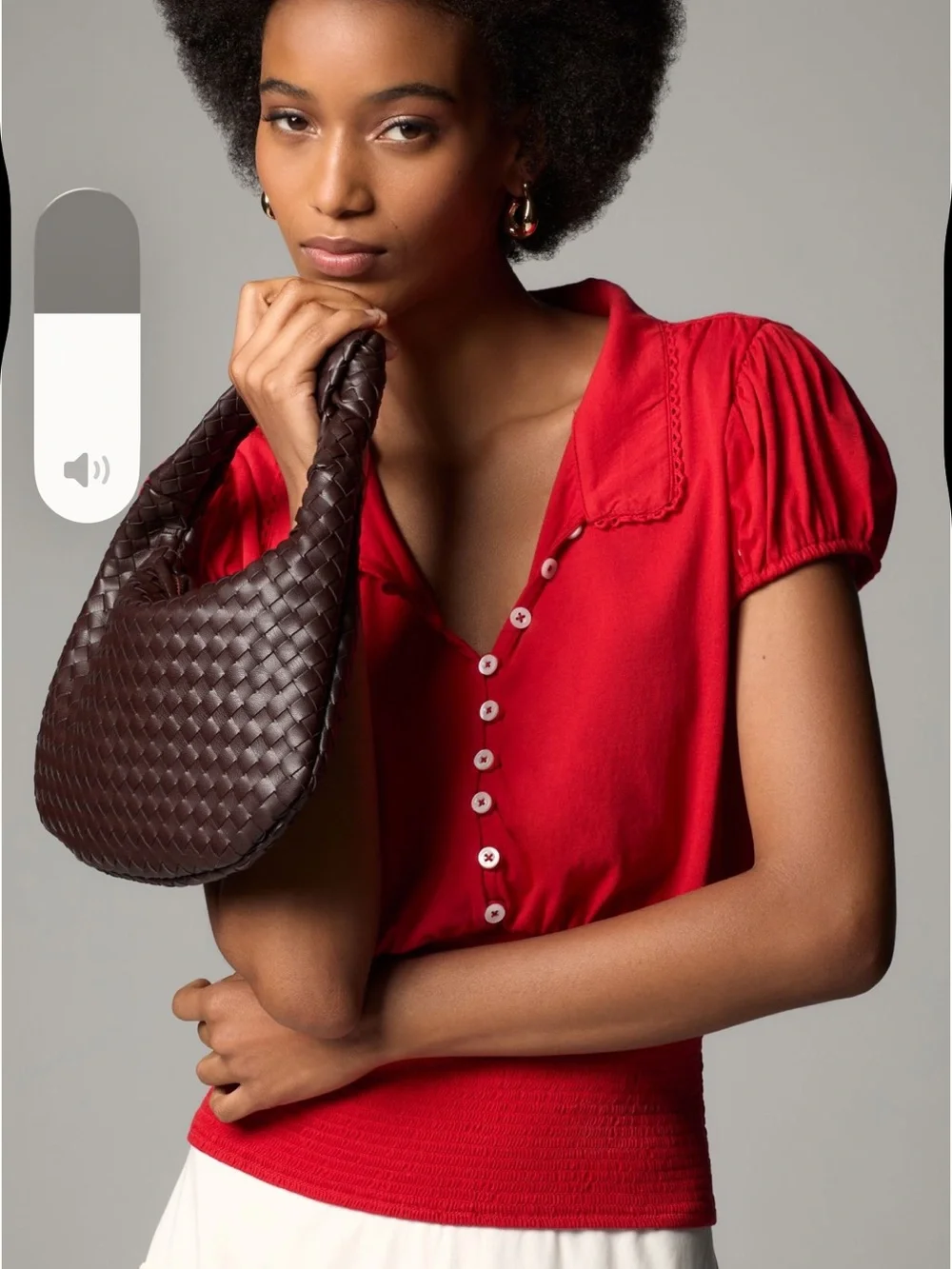 Red Puff-Sleeve Button down Maeve Anthropologie smocked waist top blouse S - Picture 4 of 4